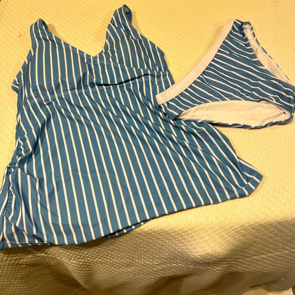 Kindred Bravely Blue and White Striped Bikini
